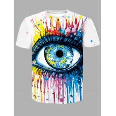 Men Casual O Neck Eye Print Multicolor T-shirt
