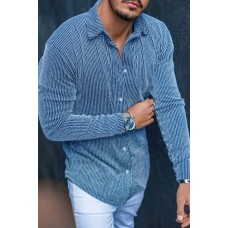 Vertical Pattern Slim-fit Lapel Long-sleeved Shirt