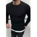 Autumn And Winter Casual Men's Round Neck Ribbed Knit Sweater Sleeves Slim Suits