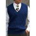 Men's Cable V-Neck Sweater Solid Color Casual Knit Vest