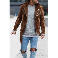 Street Fashion Men's Jacket Solid Color Lapel Zip Jacket